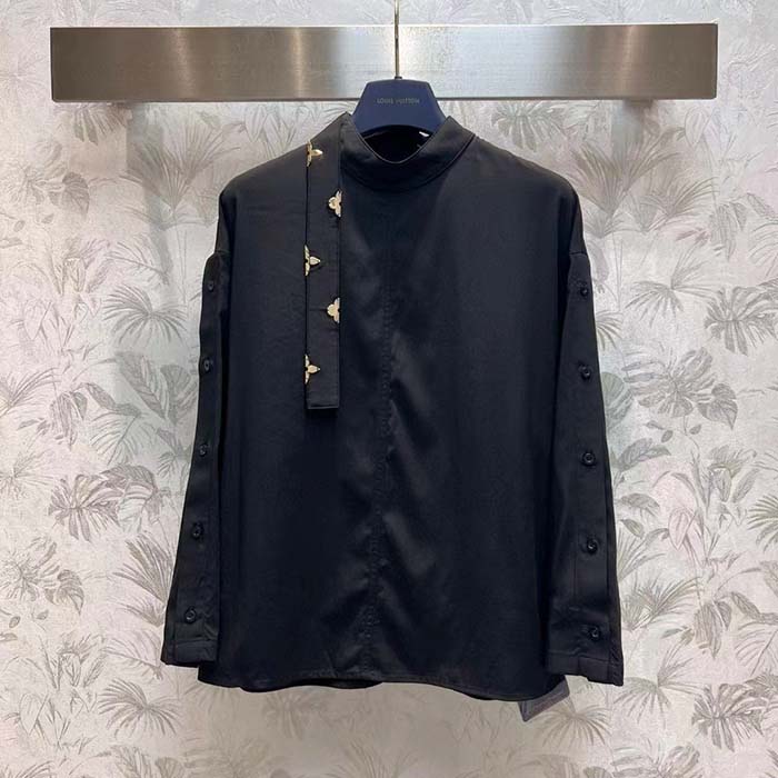 Louis Vuitton Women LV Monogram Lavaliere Button Sleeve Blouse Black 1AFCAV