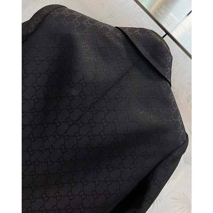 Gucci Women Light GG Canvas Single-Breasted Jacket Peak Lapel Flap Pockets