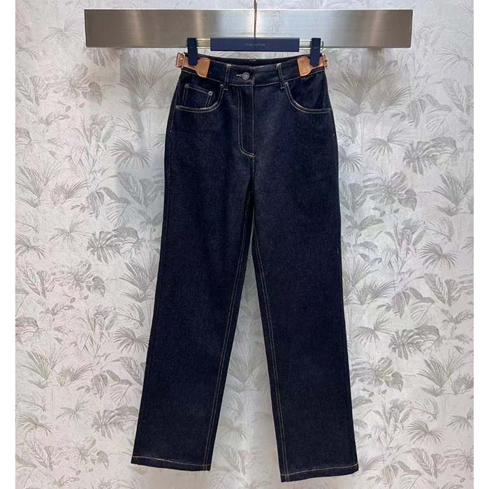 Louis Vuitton Women LV Eyelet Tab Jeans Navy Cotton 1AFGME