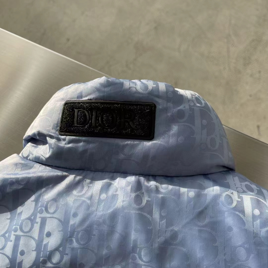 Dior Men CD Dior Oblique Down Vest Blue Technical Jacquard