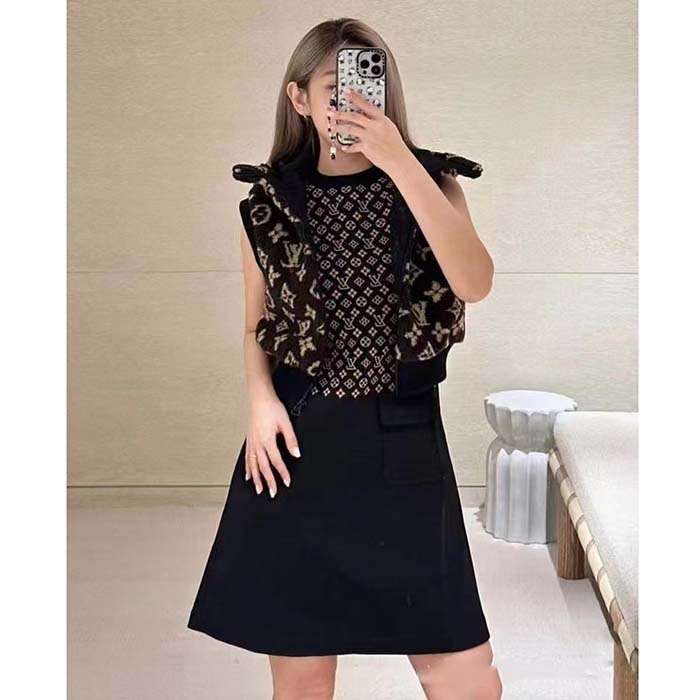 Louis Vuitton Women LV Monogram Jacquard Knit Dress Silk Polyamide Elastane Black Brown