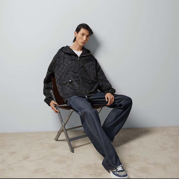 Gucci Men Gucci Off The Grid Hooded Jacket Black GG ECONYL Regenerated Nylon