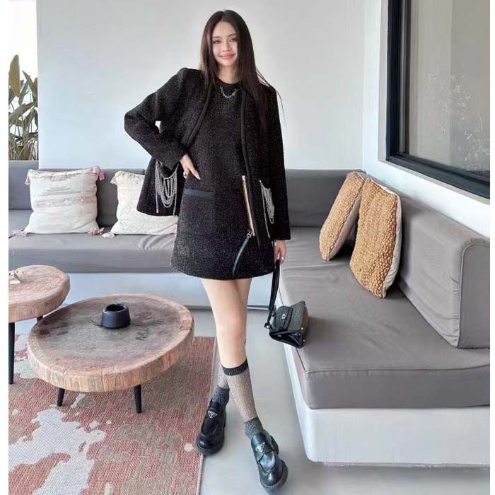 Louis Vuitton LV Women Scuba Trim Tweed Jacket Wool Black Regular Fit