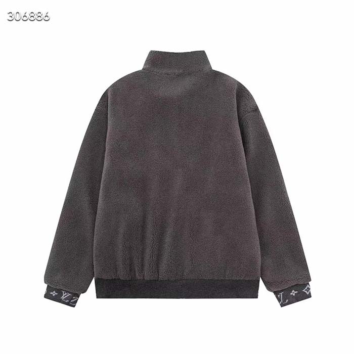 Louis Vuitton Men LV Fleece Blouson Regular Fit Front Zipped Closure Volcanic Ash