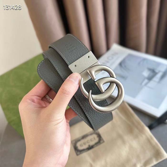 Gucci GG Unisex Marmont Reversible Belt Grey Black Supreme Canvas 3.8 CM Width