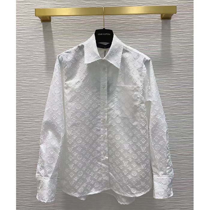 Louis Vuitton Women LV Long Sleeved Fitted Shirt Cotton Blanc Optique White Regular Fit