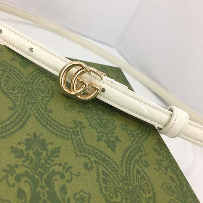 Gucci Unisex GG Thin Patent Double G Belt White Leather 1.3 CM Width