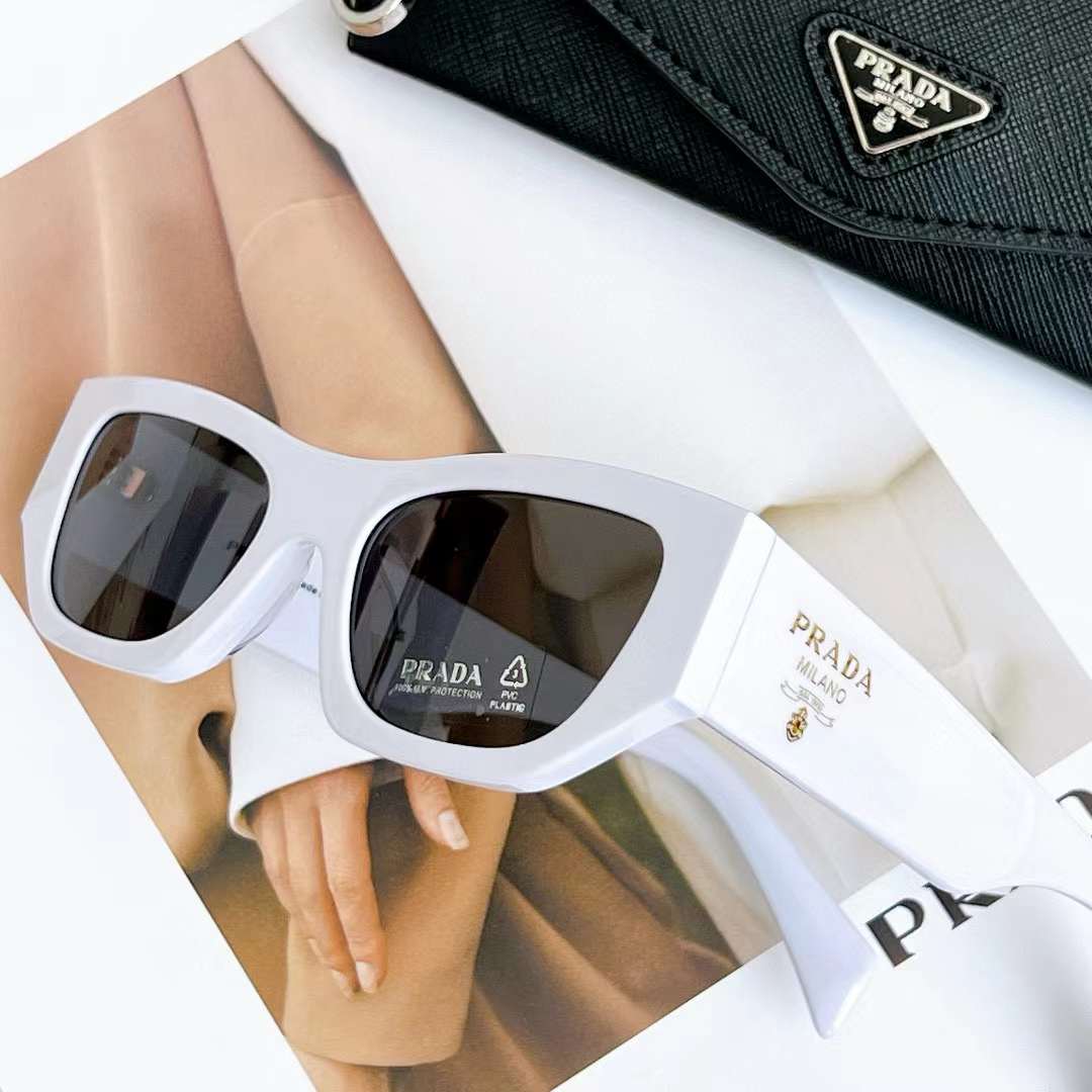 Prada Unisex Prada Symbole Sunglasses Acetate Frame Front Chalk White Standard Fit