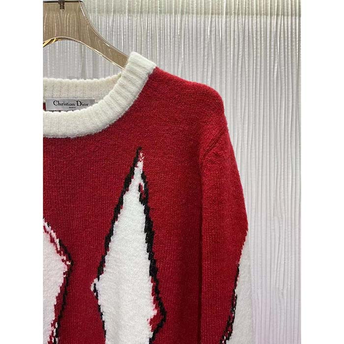 Dior Men CD Dior Peter Dior Sweater Red Wool-Blend Intarsia