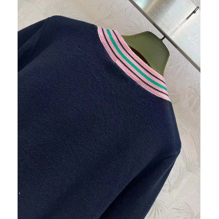 Gucci Women Fine Knit Sweater Embroidery GG Heart Round Neck