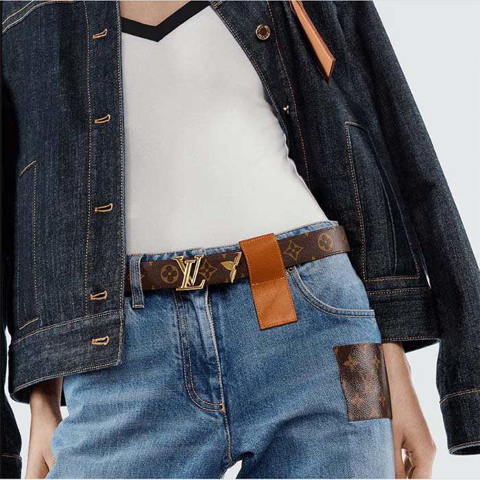 Louis Vuitton Unisex LV Pretty LV 30 MM Reversible Belt Black Brown Monogram Canvas Recto Side