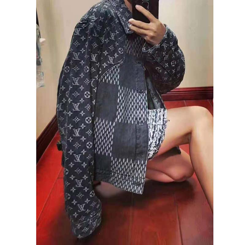 Louis Vuitton Women Giant Damier Waves Monogram Denim Jacket Cotton Regular Fit-Black