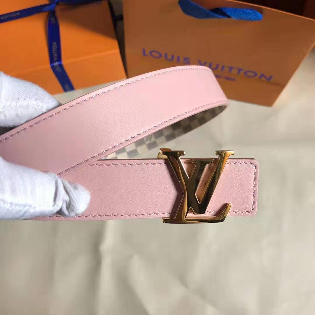 Louis Vuitton LV Unisex LV Initiales 30mm Reversible Belt in Damier Canvas-Pink