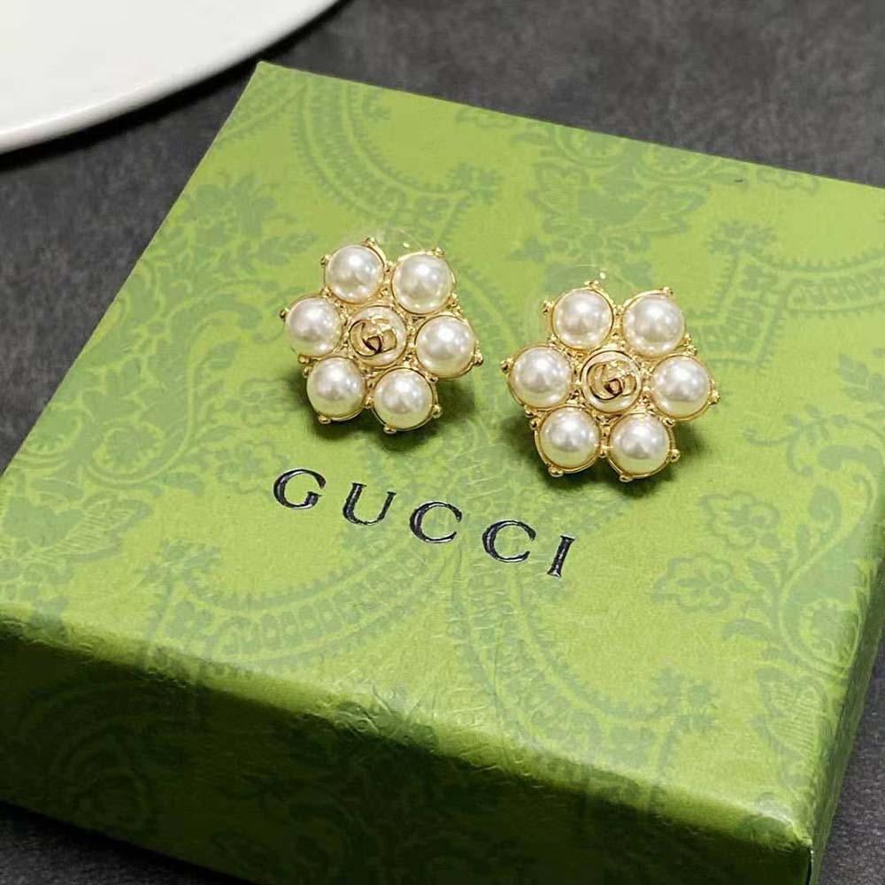 Gucci Women Pearl Double G Earrings