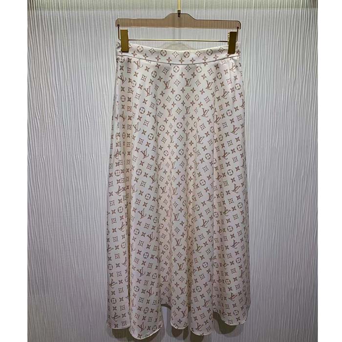 Louis Vuitton Women LV Monogram Midi Skirt Silk Beige 1AFOJN