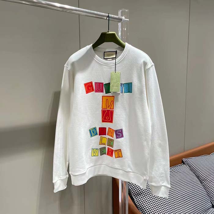 Gucci Women GG Cotton Jersey Sweatshirt Crewneck Rib Cotton Long Sleeves