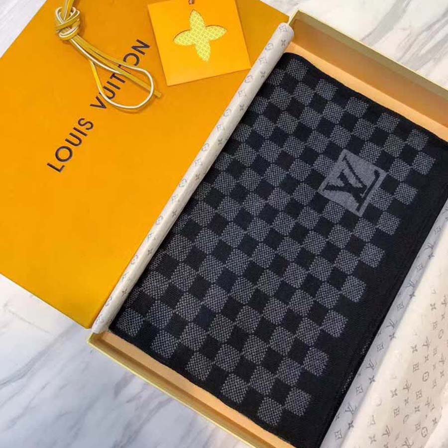 Louis Vuitton LV Men Petit Damier Scarf NM Wool-Black