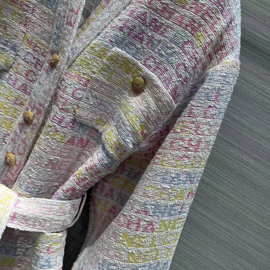 Chanel Women CC Coat Embroidered Cotton Wool Tweed Pink Yellow Ecru Blue Ref. P76296 V68251 NS965