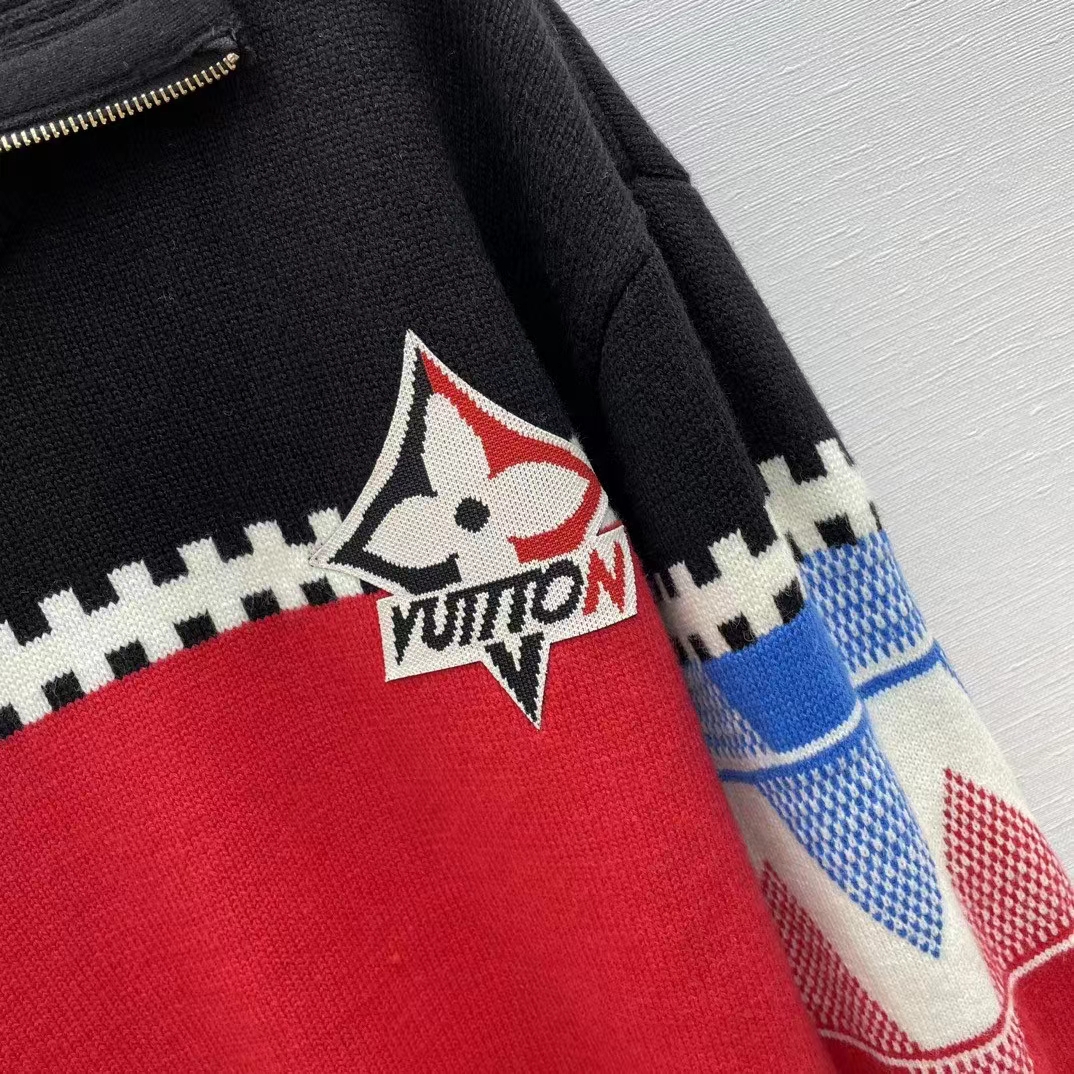 Louis Vuitton LV Men LV Tricolor Knit High Neck Pullover Cashmere Bright Red