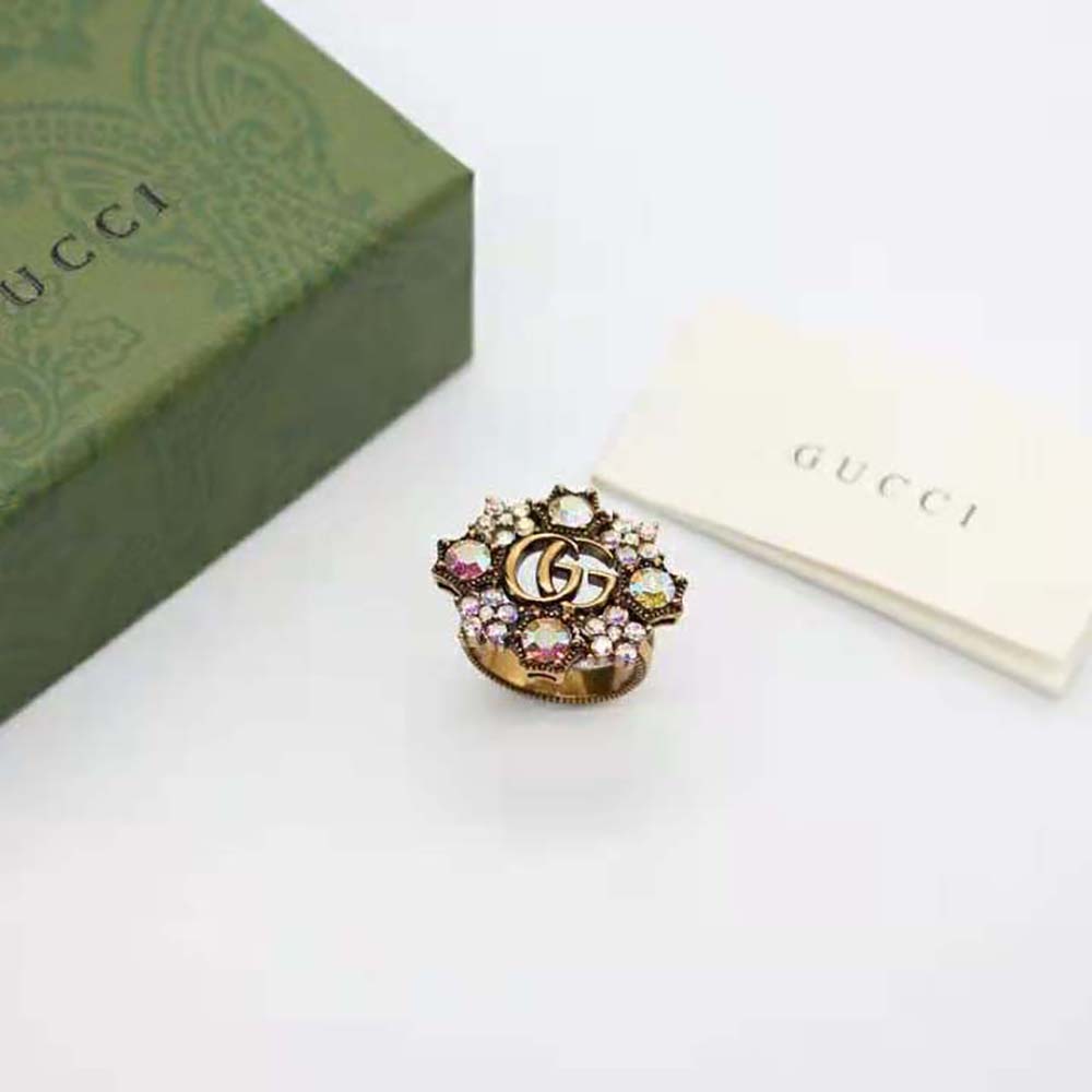 Gucci Women Double G Crystal Flower Ring