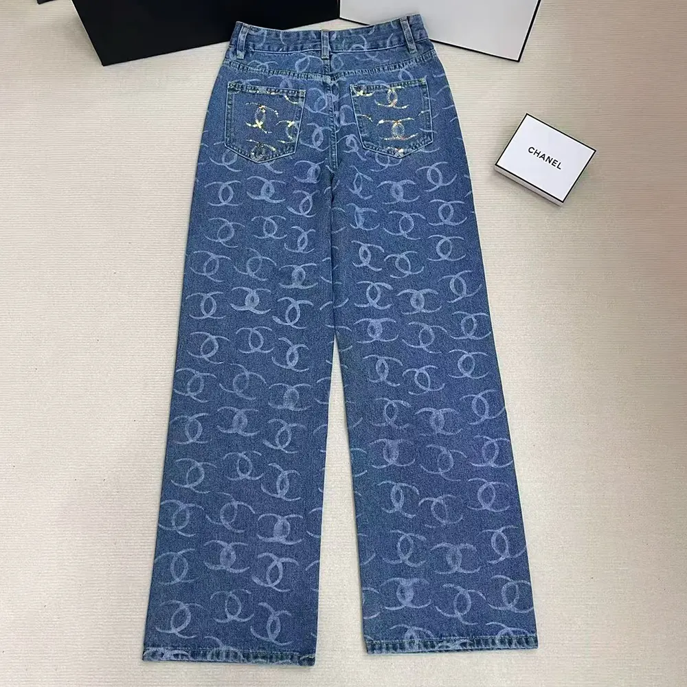 Chanel Women CC Jeans Flared Jeans in Washed Denim