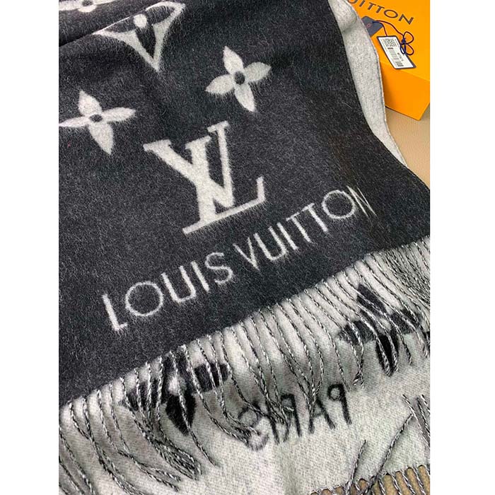Louis Vuitton LV Unisex Reykjavik Scarf Black Soft Cashmere Monogram Pattern