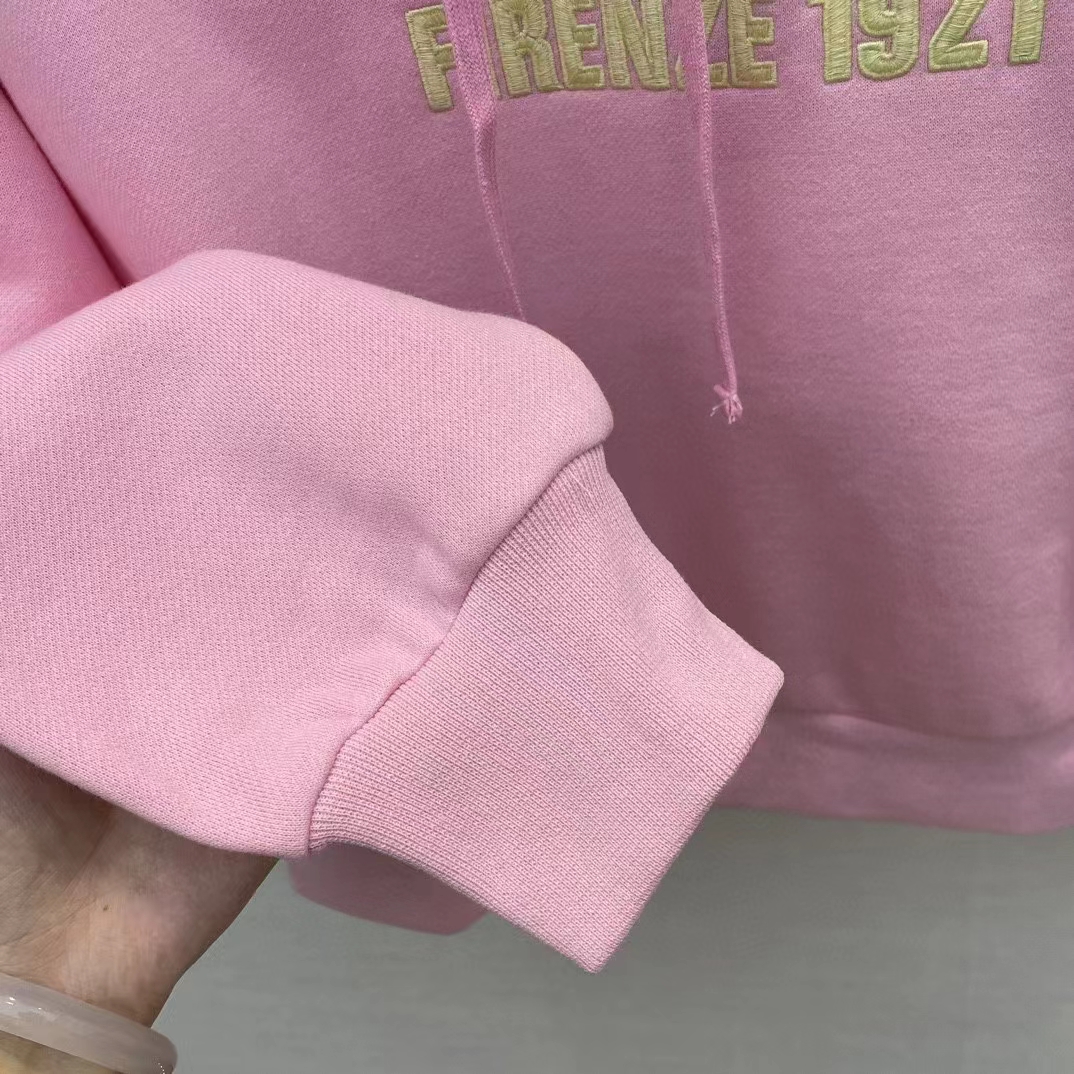 Gucci Women GG Hooded Sweatshirt Embroidery Firenze 1921 Drawstring Closure Dropped Shoulder Long Sleeves