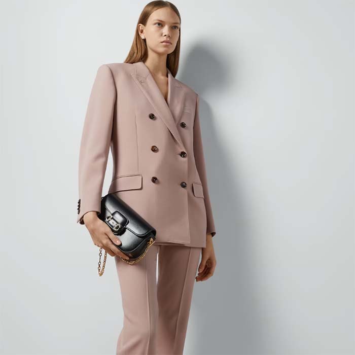 Gucci Women GG Wool Jacket Point Revers Double-Breasted Breast Pocket Rear Vent