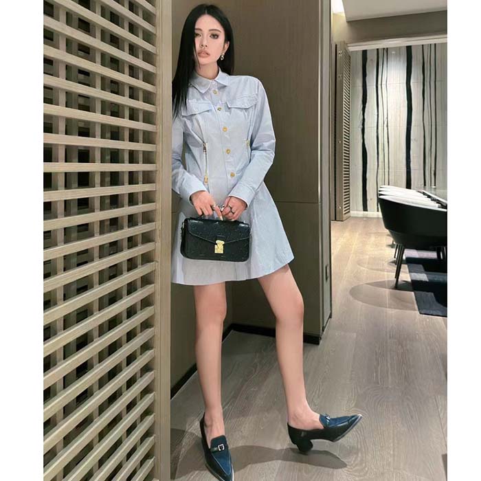 Louis Vuitton LV Women Zipper Waist Shirt Dress Coton Ice Blue Regular Fit