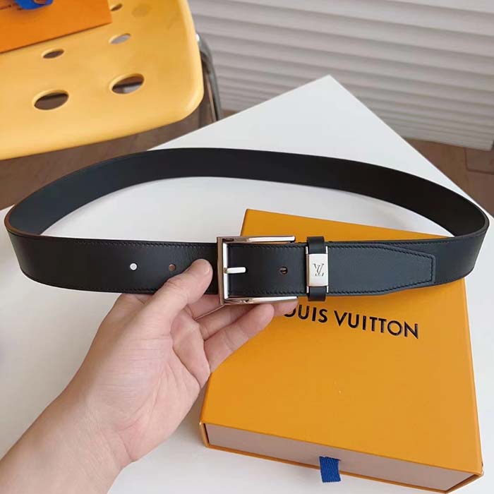 Louis Vuitton LV City Pin 35MM Belt Black Calf Leather Silver-Color Hardware