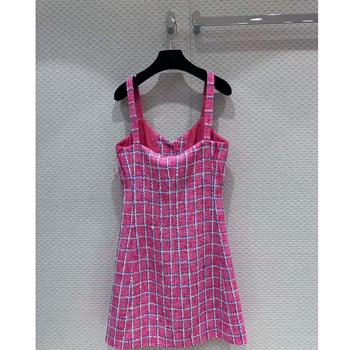 Chanel Women CC Dress Tweed Pink Blue White Ref. P76664 V68503 NU756