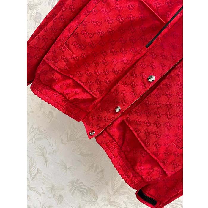 Gucci Women GG Canvas Bomber Jacket High Neck Drawstring Detachable Hood Gilet Dropped Shoulder