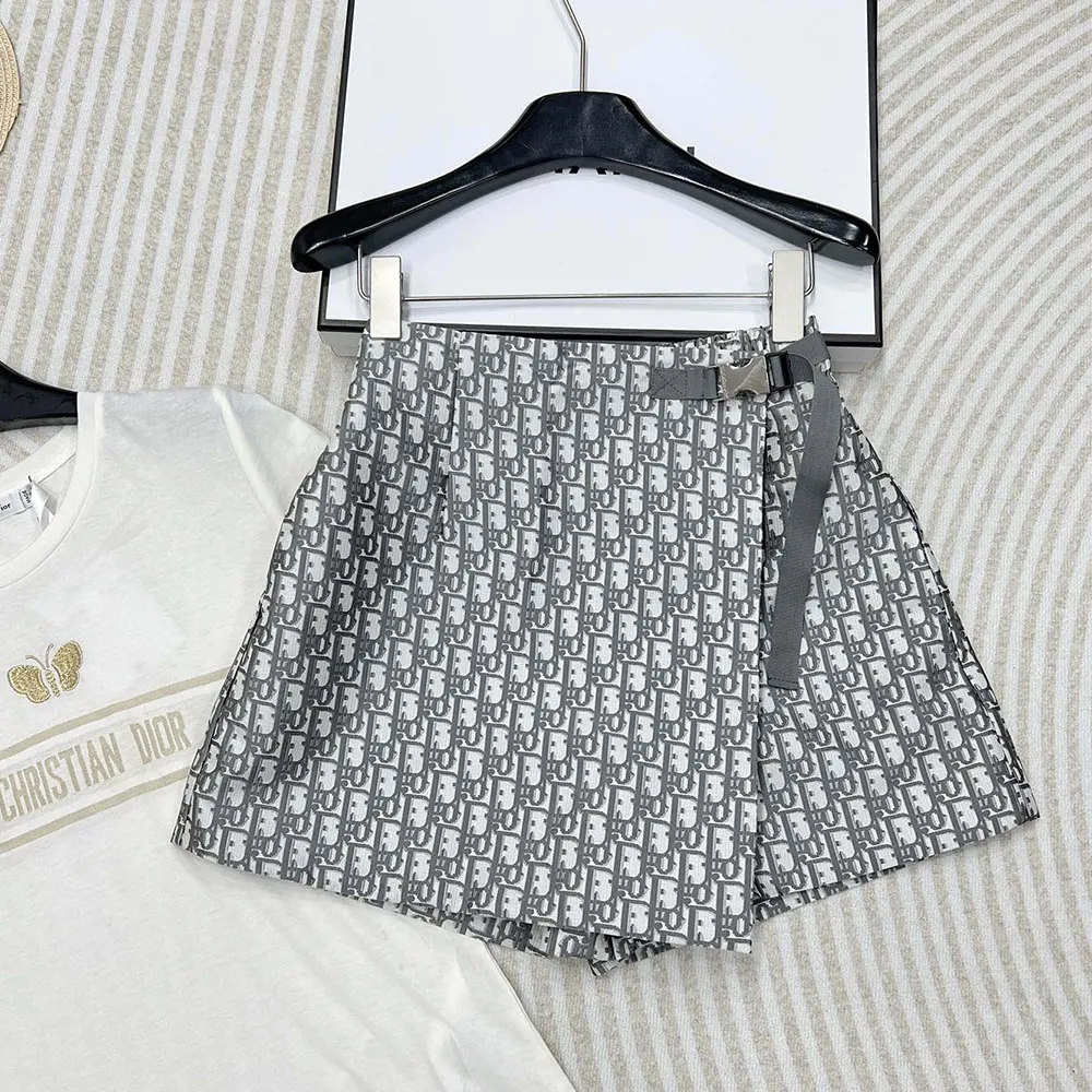 Dior Women Skort Gray Technical Taffeta Jacquard with Dior Oblique Motif