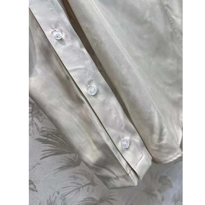 Louis Vuitton Women LV Monogram Lavaliere Button Sleeve Blouse White