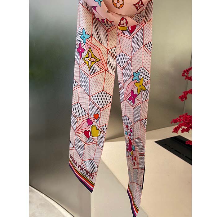 Louis Vuitton LV Women Damier Pop Up Bandeau Pink Azure Blue Silk Inkjet Print