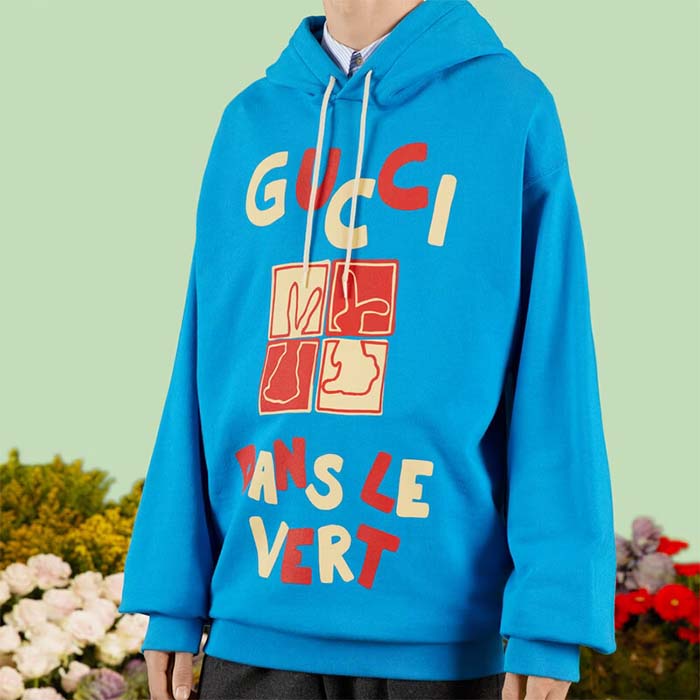 Gucci Men GG Cotton Jersey Sweatshirt Turquoise Felted Cotton Jersey Long Sleeves