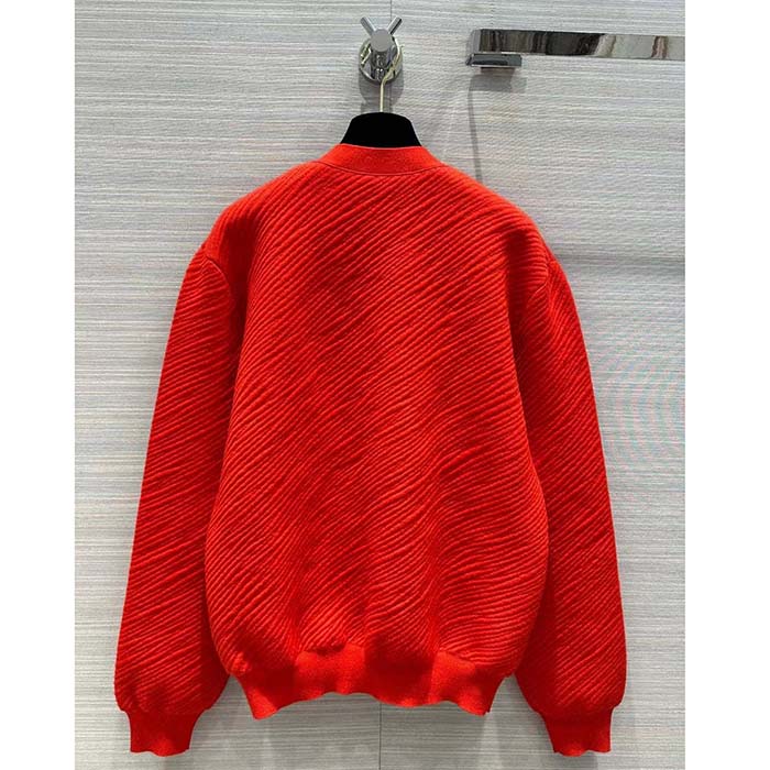 Louis Vuitton Men Wool Cardigan Regular Fit LV Epi XL Knitted Motif Red Certified Merino