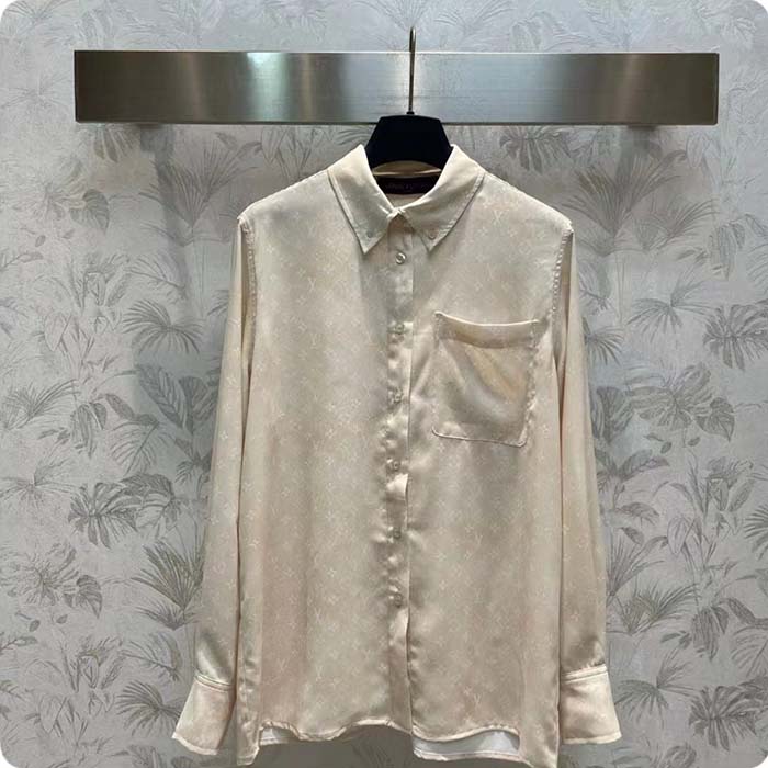 Louis Vuitton Men LV Monogram Cloud Shirt Silk Pinkish Beige Regular Fit
