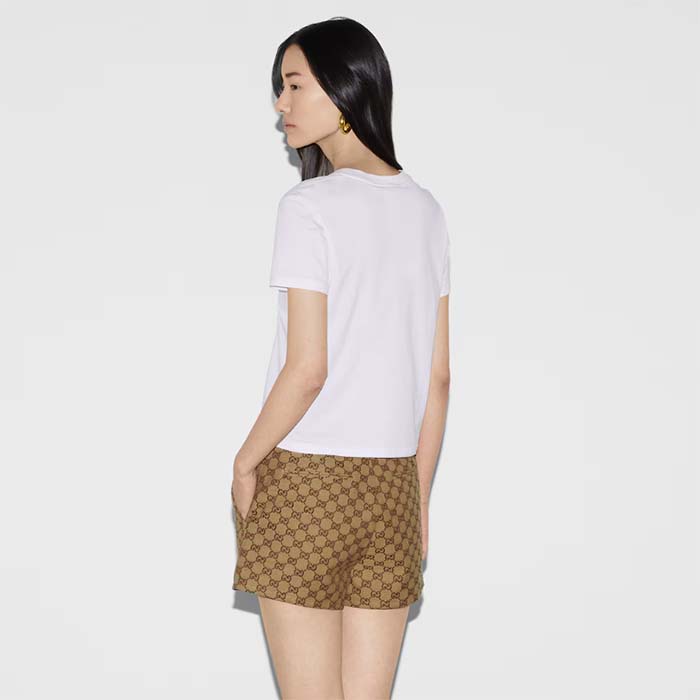 Gucci Women GG Jersey T-Shirt Print White Lightweight Cotton Crewneck Short Sleeves