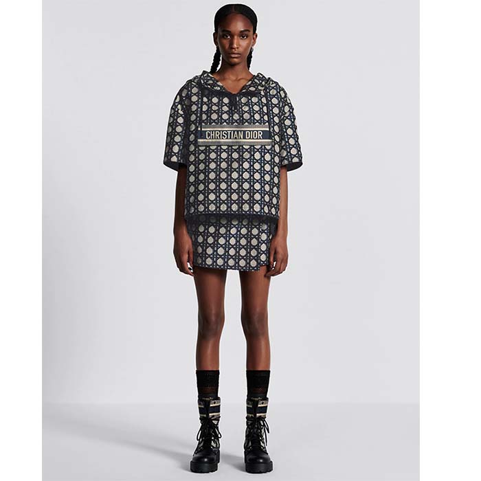 Dior Women CD Macrocannage Short-Sleeved Hooded Short Anorak Navy