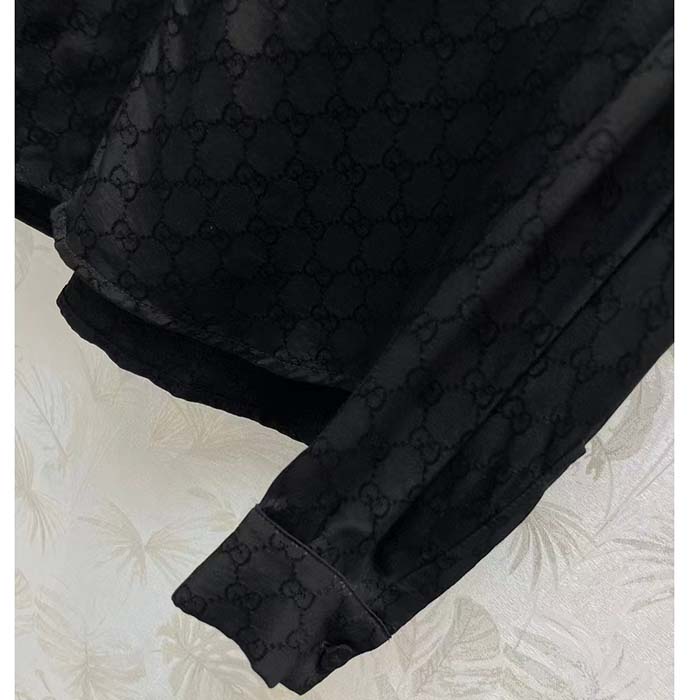 Gucci Women GG Silk Crêpe Shirt Neck Bow V Neck Gathered Yoke