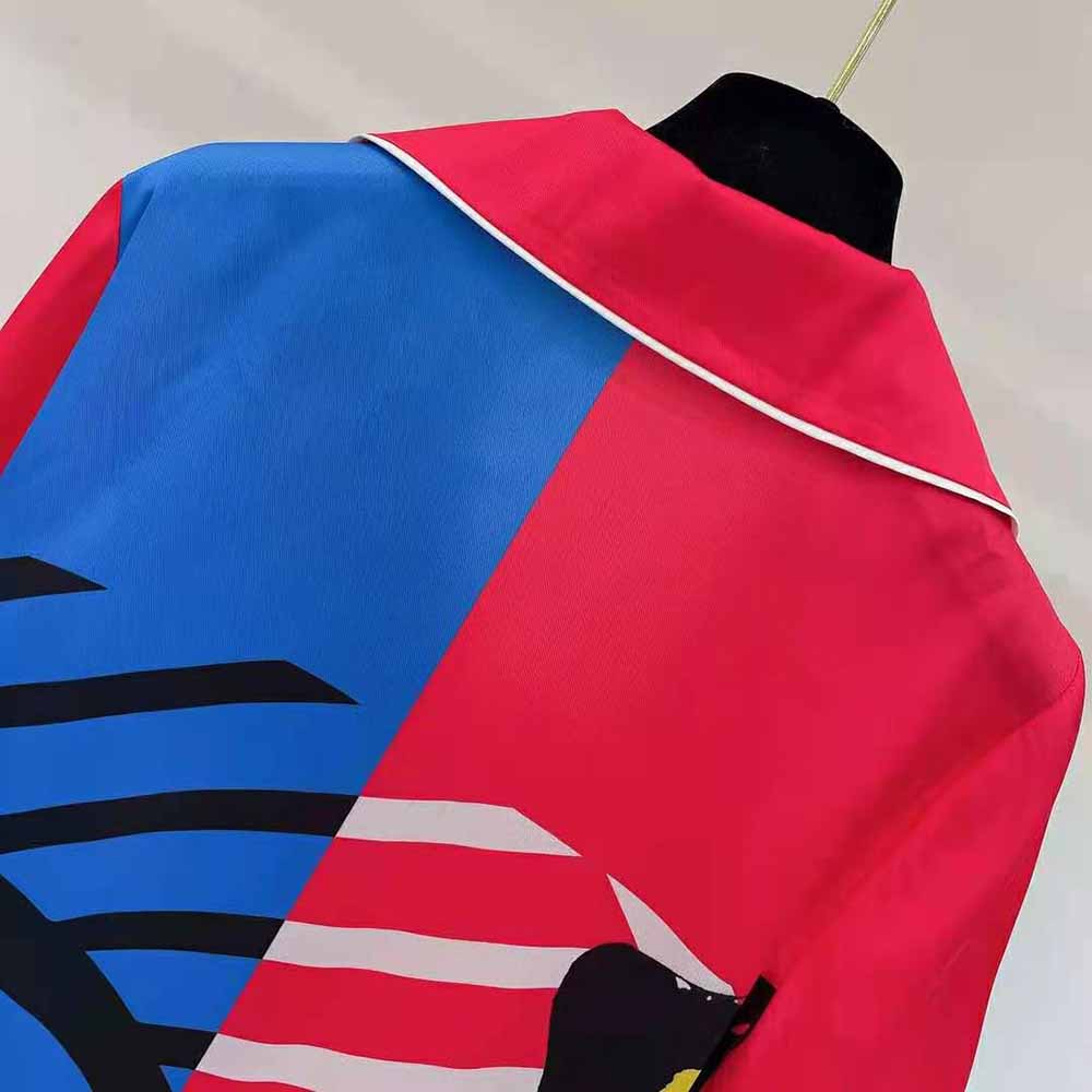 Dior Women Chez Moi Short-Sleeved Shirt Bright Pink and Fluorescent Blue D-Jungle Pop Silk Twill