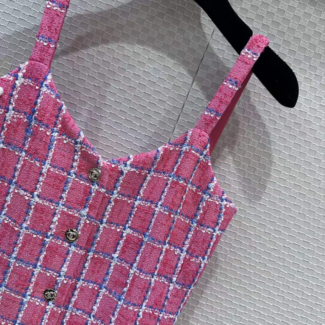 Chanel Women CC Dress Tweed Pink Blue White Ref. P76664 V68503 NU756