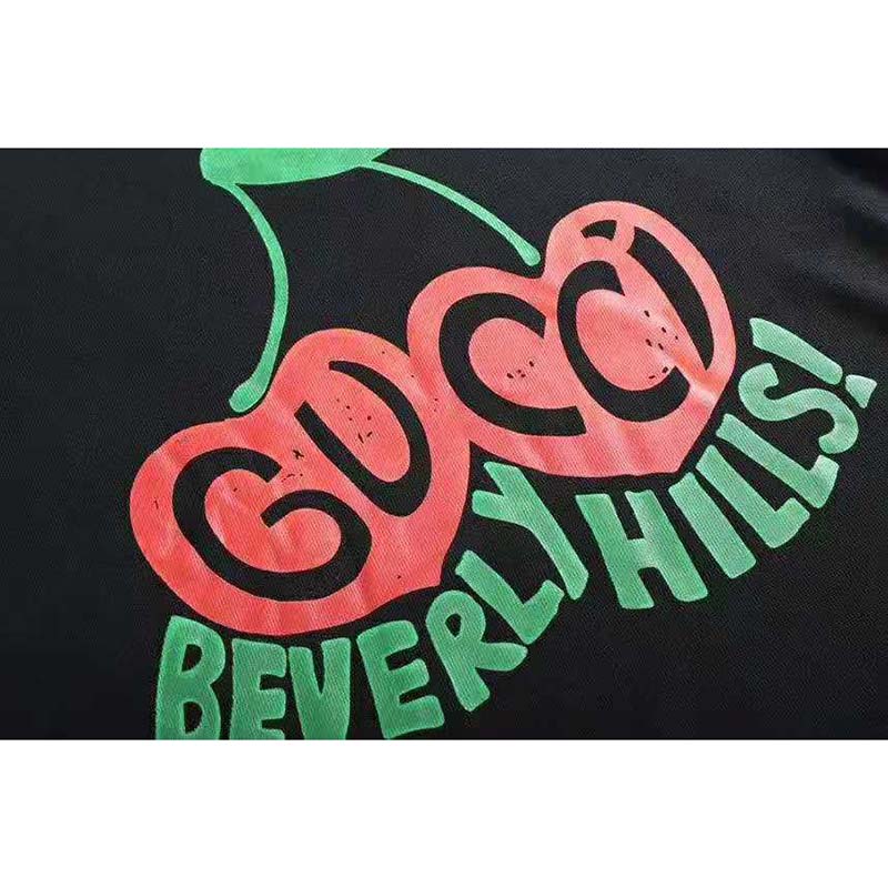 Gucci Men Beverly Hills Cherry Print Sweatshirt Cotton Jersey Crewneck Puff Sleeves-Black
