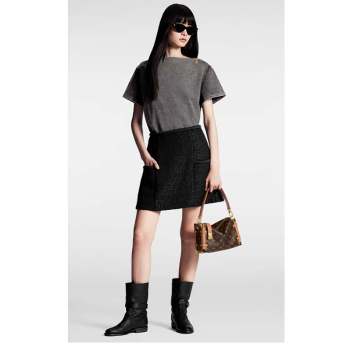 Louis Vuitton LV Women Bateau Neck T-Shirt Cotton Metal Grey Regular Fit