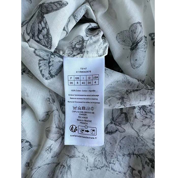 Dior Women CD Mid-Length Shirt Dress White Pink Cotton Voile