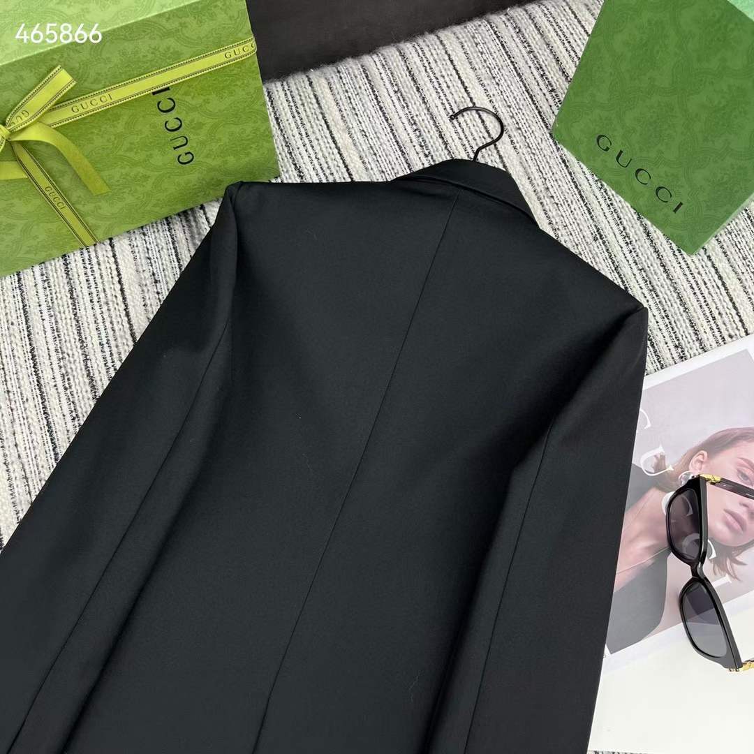 Gucci Women GG Double-Breasted Wool Jacket Slimmer Fitted Sleeves Button Closure