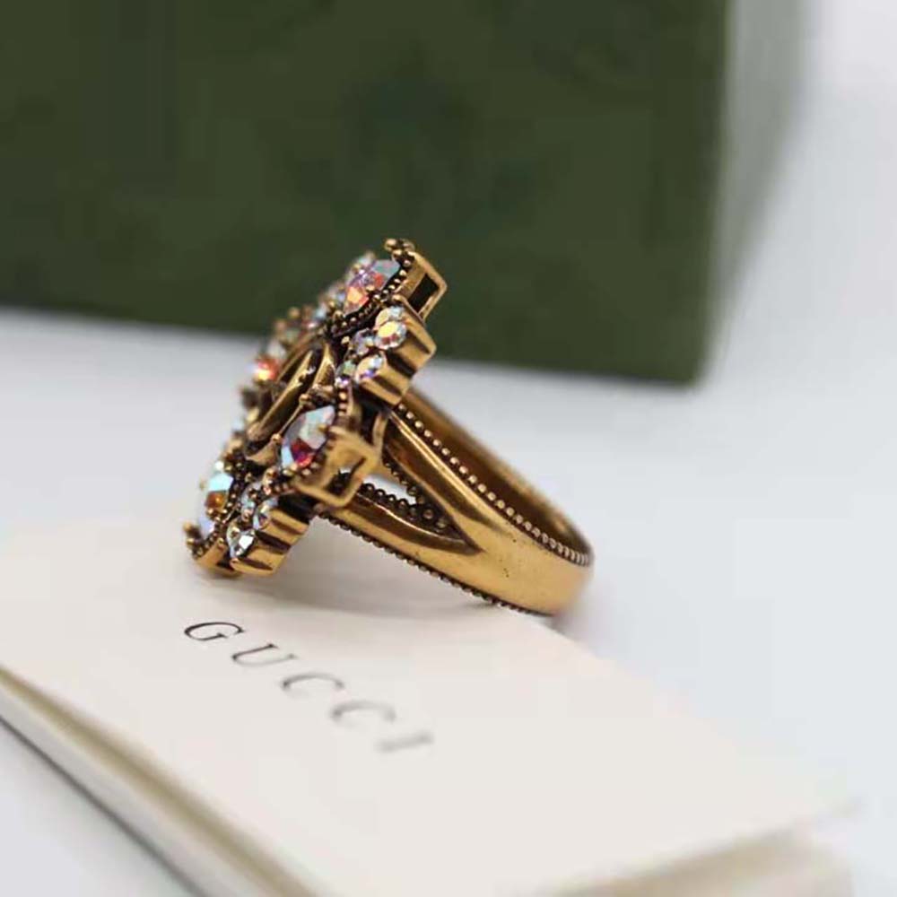 Gucci Women Double G Crystal Flower Ring