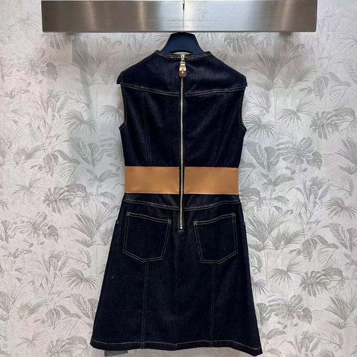 Louis Vuitton Women LV Eyelet Belt Denim Dress Dark Blue 1AFGA5