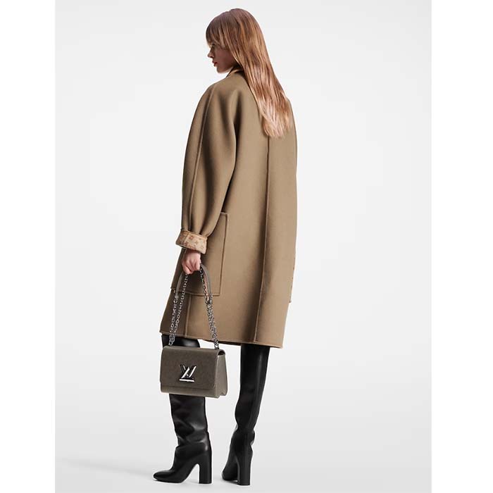 Louis Vuitton Women LV Removable Collar Double Face Coat Wool Silk Ficelle Foncée Brown Regular Fit